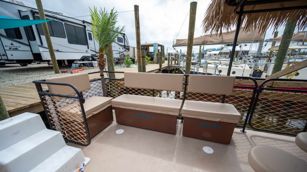 Boat seating area with cushions